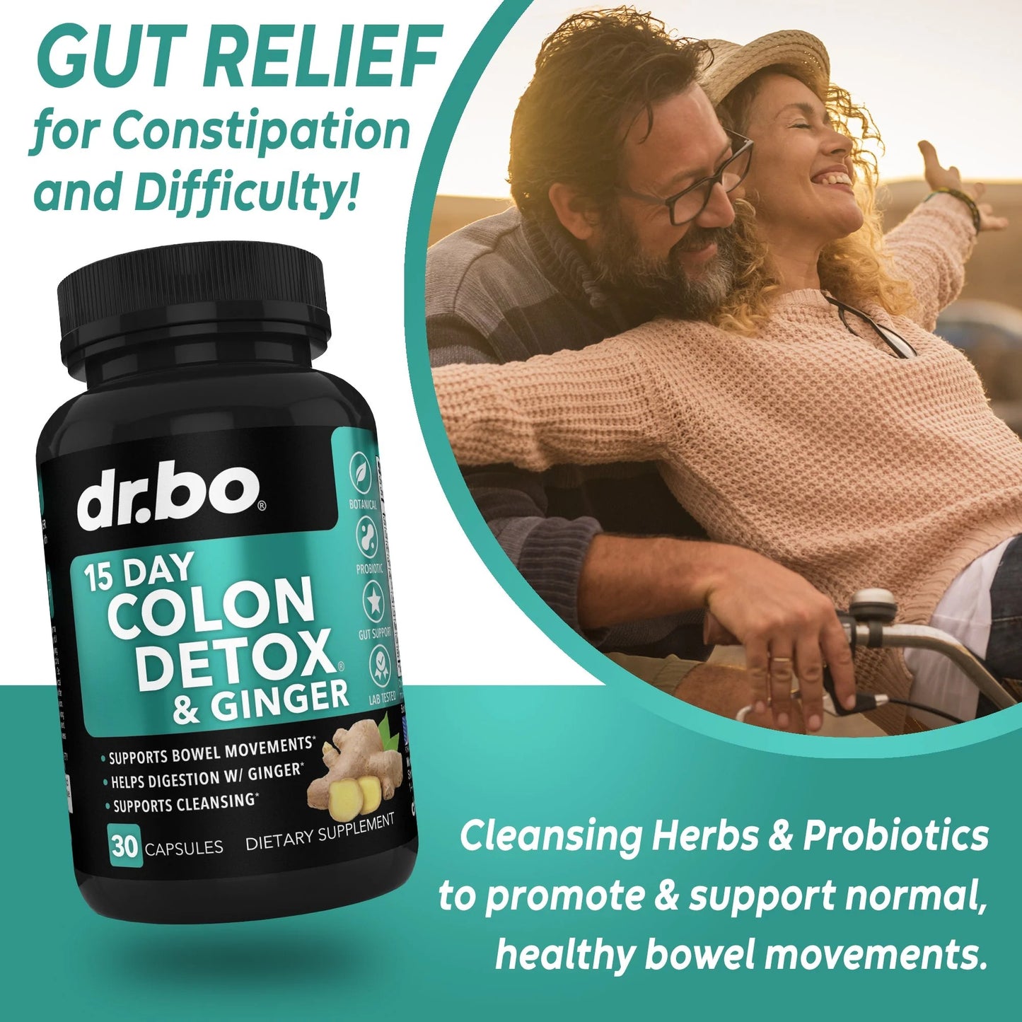 Dr.Bo 15 Day Colon Detox & Ginger Supports Cleansing 30 Capsules Dietary Supplement