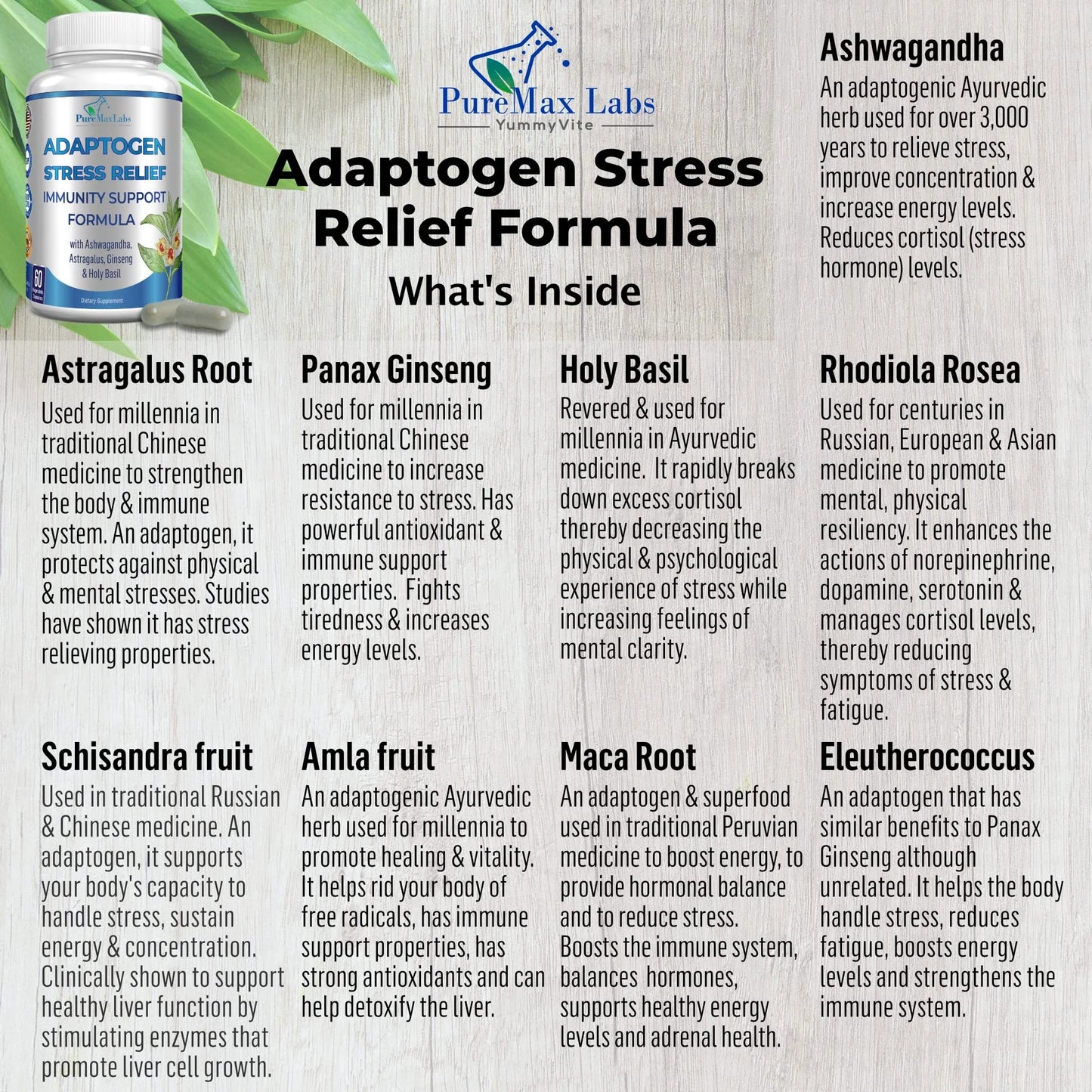 Adaptogen Stress Relief Immune Support Formula with Ashwagandha, Astragalus, Ginseng 60 Capsules