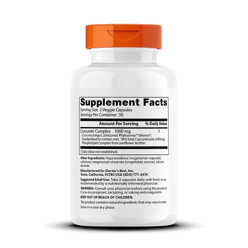 Doctor's Best Curcumin Phytosome – Bioavailable Turmeric Supplement, 500mg, 60 Vegan Capsules