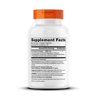 Doctor's Best Curcumin Phytosome – Bioavailable Turmeric Supplement, 500mg, 60 Vegan Capsules