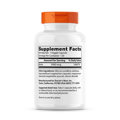 Doctor's Best Biotin, 5,000 Mcg, 120 Veggie Caps