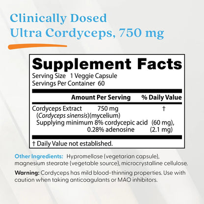 Doctor's Best Ultra Cordyceps 750mg Veggie Caps 60 Count