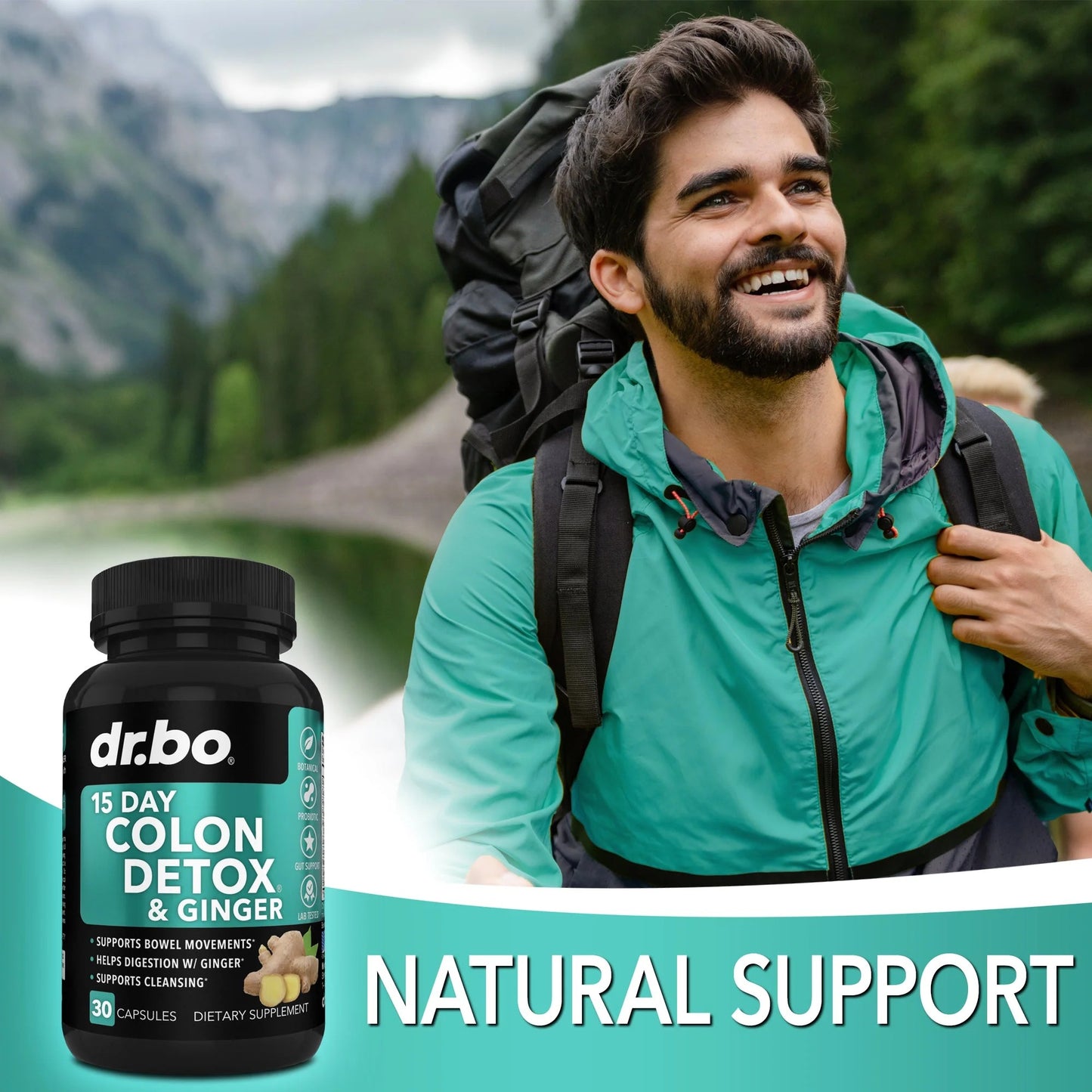 Dr.Bo 15 Day Colon Detox & Ginger Supports Cleansing 30 Capsules Dietary Supplement