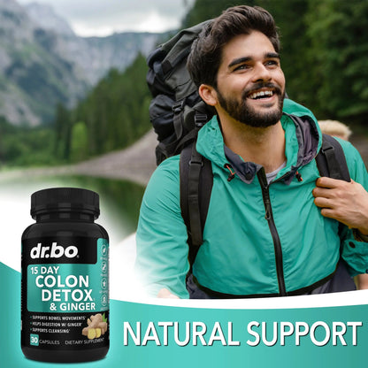 Dr.Bo 15 Day Colon Detox & Ginger Supports Cleansing 30 Capsules Dietary Supplement