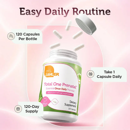 Zahler - Total One Prenatal Vitamins for Women Daily Multi Vitamin Prenatals with Folic Acid, Iron, Zinc 120 Capsules