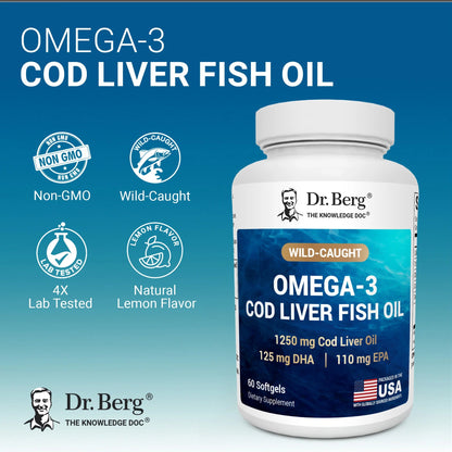 Dr. Berg Maximum Strength Omega-3 Cod Liver Fish Oil 60 Softgels
