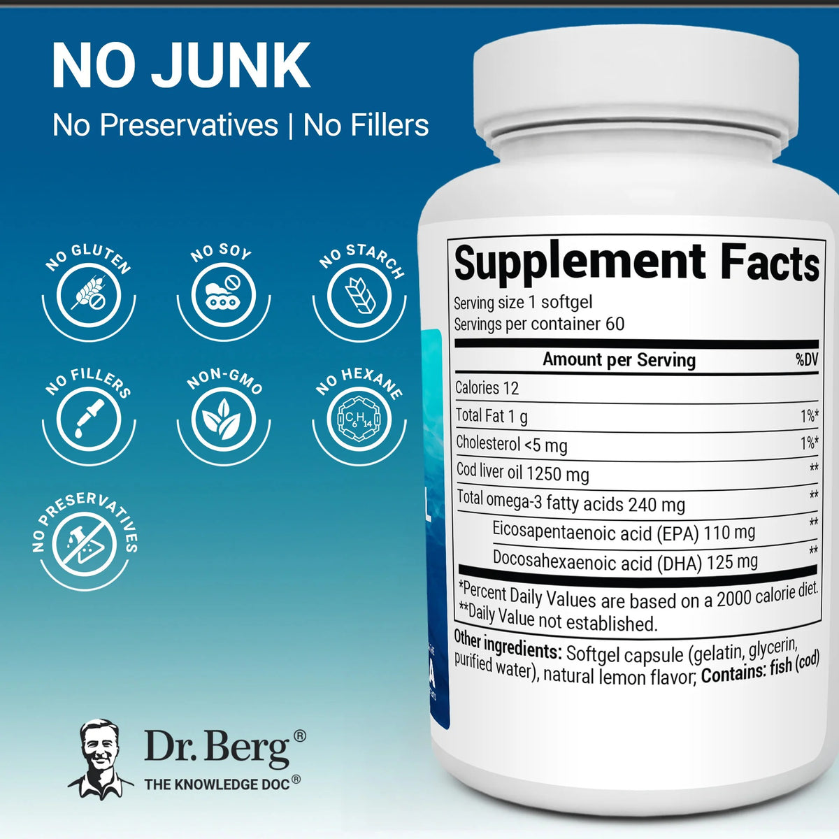 Dr. Berg Maximum Strength Omega-3 Cod Liver Fish Oil 60 Softgels
