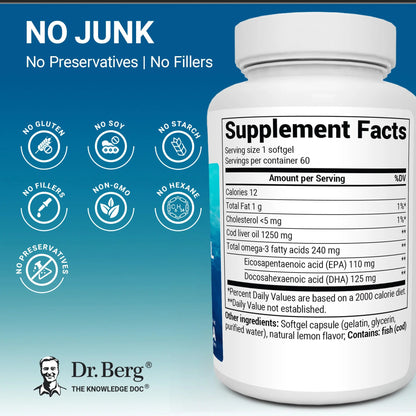 Dr. Berg Maximum Strength Omega-3 Cod Liver Fish Oil 60 Softgels