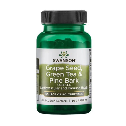 Swanson Grape Seed, Green Tea & Pine Bark Complex – Cardiovascular & Immune Health, Source of Polyphenols, Herbal Supplement, 60 Capsules