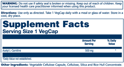 Solaray Acetyl L-Carnitine 500mg 30 Caps