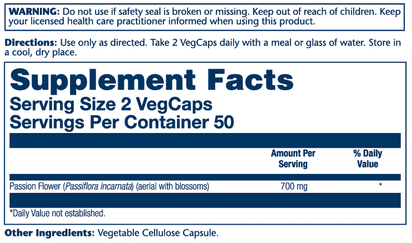 Solaray Passion Flower Aerial 700mg 100 Caps