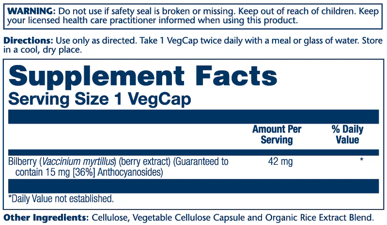Solaray Bilberry Extract 42mg 60 Caps