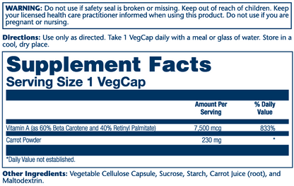 Solaray Vitamin A, Dry Form 7500mcg 60 Caps