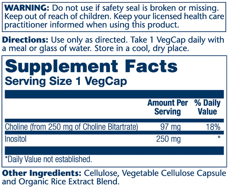 Solaray Choline & Inositol 250mg 100 Caps