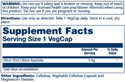Solaray Lithium Aspartate 5mg 100 Caps