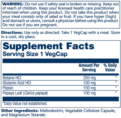 Solaray Betaine HCl with Pepsin 250mg 180 Caps