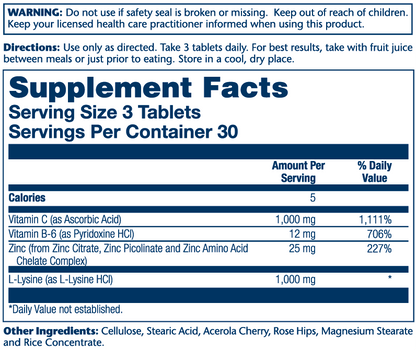 Solaray L-Lysine 1000mg 90 Tabs