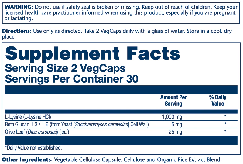 Solaray L-Lysine with Beta Glucan 1000mg 60 Caps