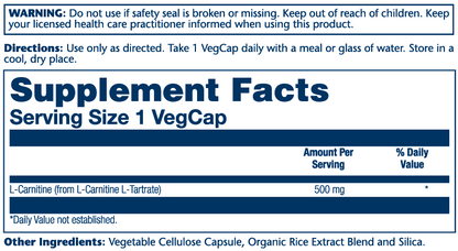 Solaray L-Carnitine, Free Form 500mg 30 Caps