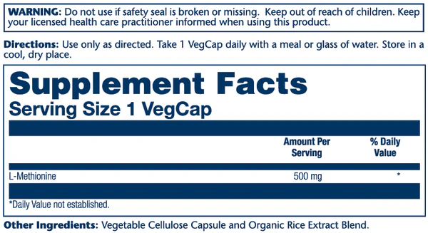Solaray L-Methionine, Free Form 500mg 30 Caps
