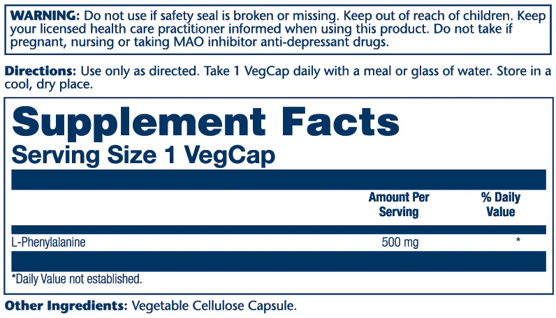 Solaray L-Phenylalanine, Free Form 500mg 60 Caps