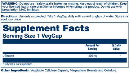 Solaray L-Tyrosine, Free Form 500mg 50 Caps