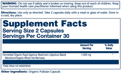 Solaray Org Grown Fermented Royal Agaricus 60 Caps