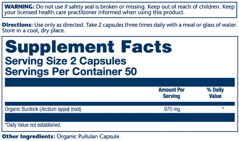 Solaray Organic Burdock Root 970mg 100 Caps