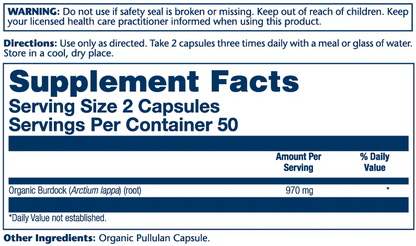 Solaray Organic Burdock Root 970mg 100 Caps