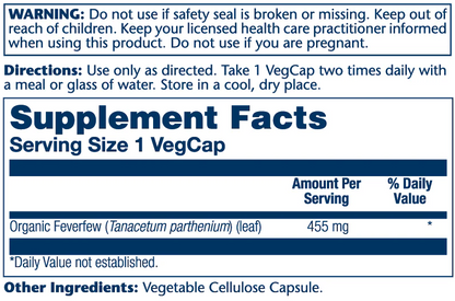 Solaray Feverfew Leaf 455mg 100 Caps