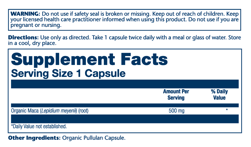 Solaray Organic Maca Root 500mg 100 Caps