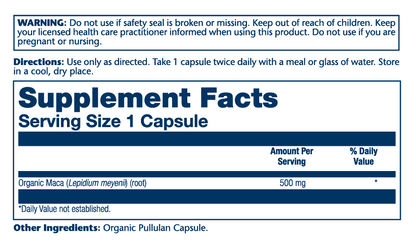 Solaray Organic Maca Root 500mg 100 Caps