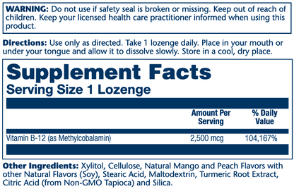 Solaray Methyl B-12, Mango Peach - 2500mcg 60 Lozenges