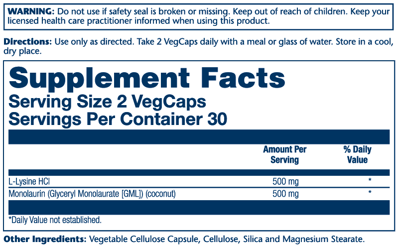 Solaray L-Lysine Monolaurin 1:1 Ratio 60 Caps
