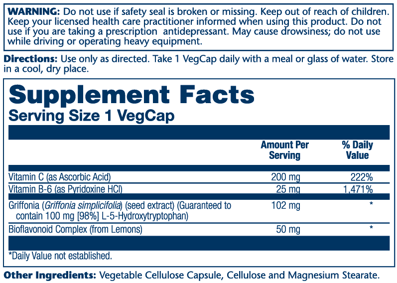 Solaray L-5-Htp with Vitamin B-6 & C, 100mg 30 Caps