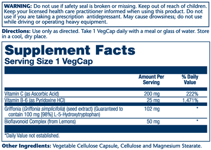 Solaray L-5-Htp with Vitamin B-6 & C, 100mg 30 Caps
