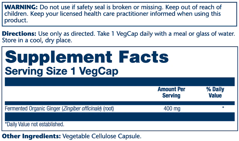 Solaray Fermented Ginger Root 400mg 100 Caps