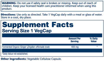 Solaray Fermented Ginger Root 400mg 100 Caps