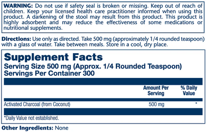 Solaray Activated Charcoal 500mg 150g
