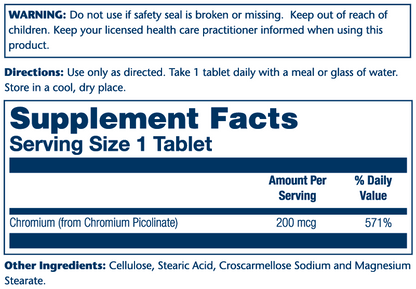 Solaray Chromium Picolinate 200mcg 200 Tabs