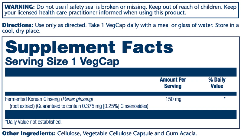 Solaray Fermented Korean Ginseng Root 150mg 30 Caps