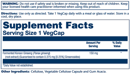 Solaray Fermented Korean Ginseng Root 150mg 30 Caps