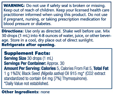 Solaray Cold Pressed Black Seed 7% Thymoquinone 30 Ml
