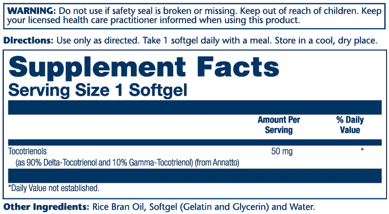 Solaray Vit E Tocotrienols, Annatto 50mg 60 Softgels