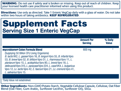 Solaray Mycrobiome Probiotic Colon Formula, 50bn, 18 Strain Once Daily 60 Caps