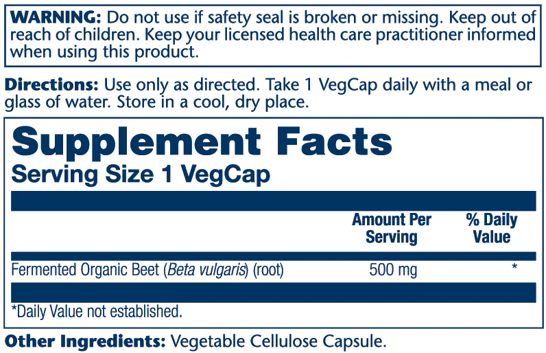 Solaray Org Grwn Frmtd Beet Root 500mg 100 Caps