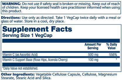 Solaray Vitamin C with Rose Hips & Acerola 500mg 100 Caps