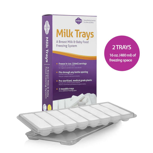 Milkies Milk Trays – Breast Milk & Baby Food Freezing System Freeze 1oz (30ml) Servings | Medical-Grade, Pre-Sterilized Plastic | 2 Reusable Trays | 16oz (480ml) Total Capacity