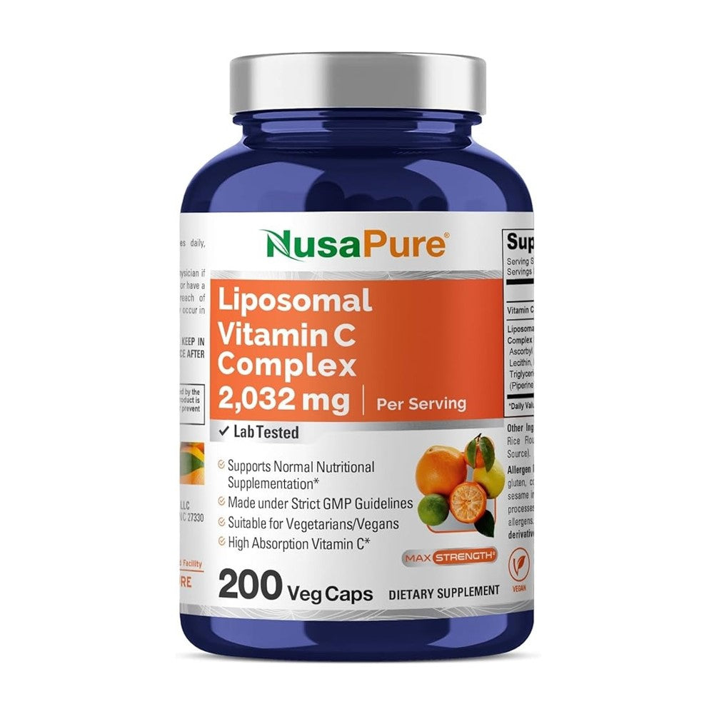 NusaPure Berberine 1200 mg with Liposomal Vitamin C Complex – High Absorption Formula 2,032 mg Vitamin C per Serving | 200 Veg Capsules | Lab-Tested | Vegan | Made Under Strict GMP Guidelines | Dietary Supplement