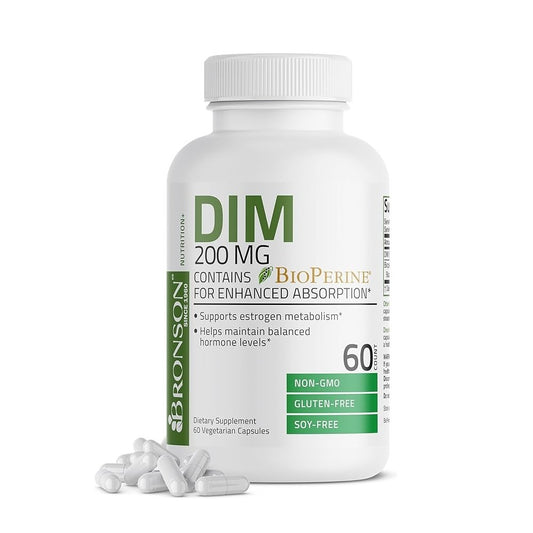 Bronson DIM 200mg with BioPerine – Supports Estrogen Metabolism & Hormone Balance Non-GMO, Gluten-Free, Soy-Free | 60 Vegetarian Capsules | Dietary Supplement